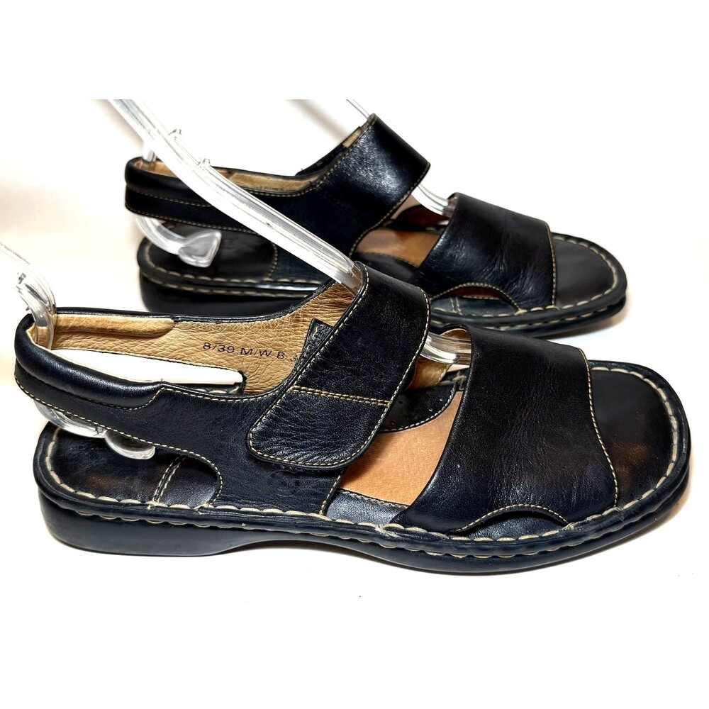 Born Sandals Womens 8 EU 39 Black Leather Slingback Adjustable Strap Low Heel